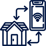 ícone de um celular e uma casa transmitindo informações